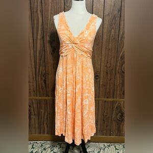 Soft Surroundings Orange/white Strappy Beachy Coastalcore Relaxed Midi Dress M